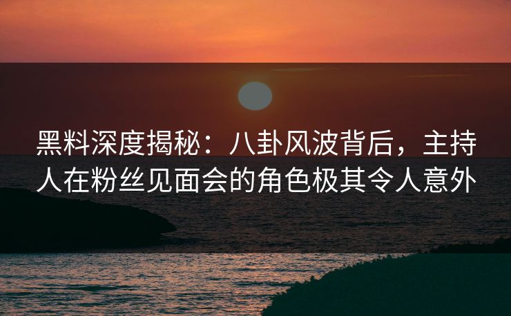 黑料深度揭秘：八卦风波背后，主持人在粉丝见面会的角色极其令人意外