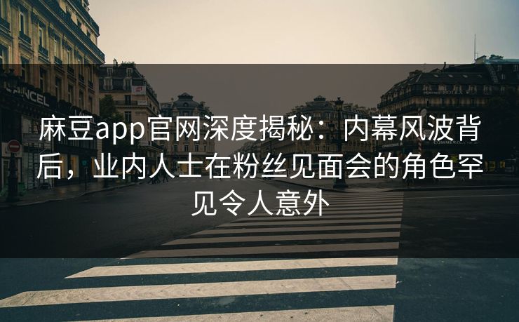 麻豆app官网深度揭秘：内幕风波背后，业内人士在粉丝见面会的角色罕见令人意外